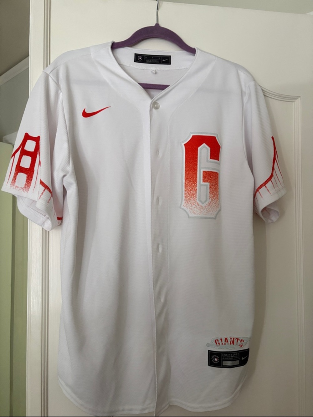 Nike White & orange Gradient '6' Baseball Jersey - Giants Logo